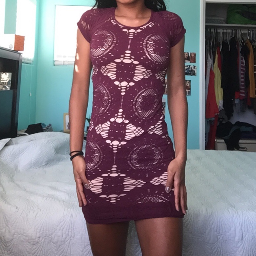 Brand New Maroon Bodycon Lacey Dress